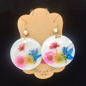 Pink, blue & yellow enamel flower earrings